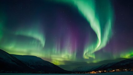 Naklejka premium Northern Lights, Aurora Borealis in the Sky, Tromsø, Norway