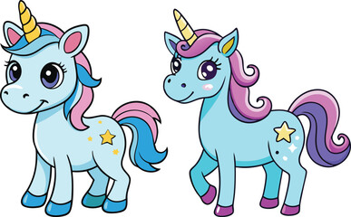 Cute cartoon character happy magic unicorn on white .