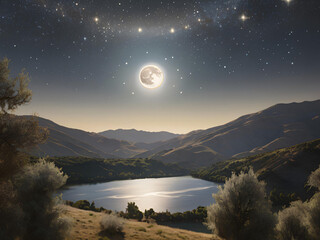 Fototapeta premium night landscape with moon and mountains