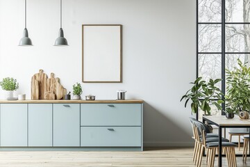Poster Mockup in Kitchen Interior with White Wall created with Generative AI
