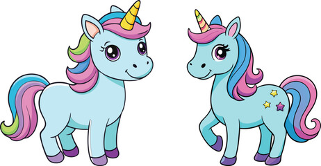 Cute cartoon character happy magic unicorn on white .