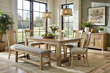 acme furniture farmhouse natural 6pc dining room set rustic farmhouse style solid wood kitchen dining set natural wood