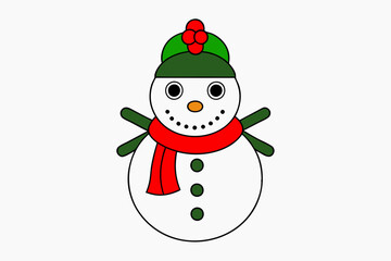 Christmas Santa Claus Snowman vector line art illustration