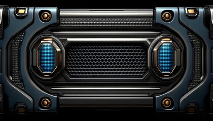 Fototapeta premium Futuristic Blue and Gold Metallic Panel with Hexagon Grille