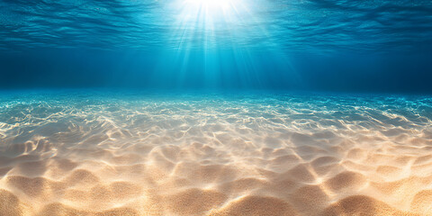 Fototapeta premium underwater background. beautiful sand under clear water. rays of the sun