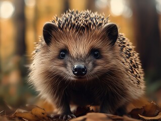 Fototapeta premium Autumn Hedgehog Close up, European Hedgehog, Erinaceus europaeus