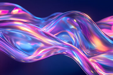 Fototapeta premium texture of liquid blue-orange gradient glass on a dark background. holographic colors. abstract wavy 3d background