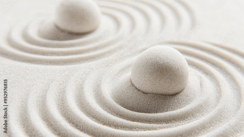 Wall mural Close-up of sand with circular patterns and two small mounds, evoking tranquility and mindfulness.