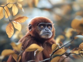 Fototapeta premium Portrait of a Woolly Monkey in a Lush Tropical Forest