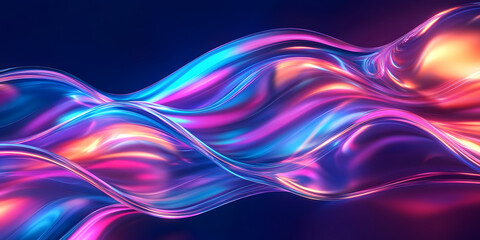 Naklejka premium texture of liquid blue-orange gradient glass on a dark background. holographic colors. abstract wavy 3d background