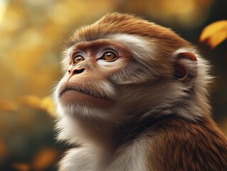 Focused Close Up of a Rhesus Macaque, Macaca mulatta, in the Wild
