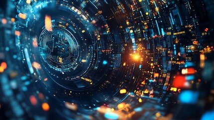 Abstract Digital Bitcoin Symbol in a Futuristic Setting