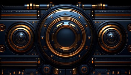 Abstract Futuristic Metallic Panel with Gold Accents
