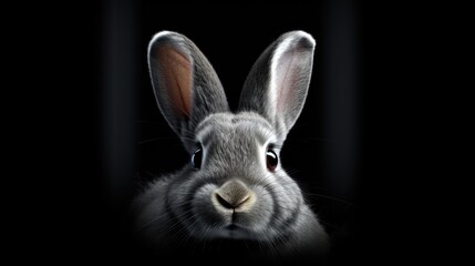 Obraz premium Surprised Funny Cute Bunny with Big Eyes on dark Background, Cute Animal Portrait