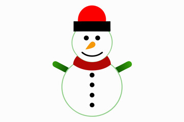 snowman with hat and scarf vector line art illustration