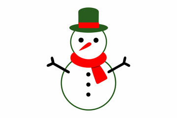 snowman with hat and scarf vector line art illustration