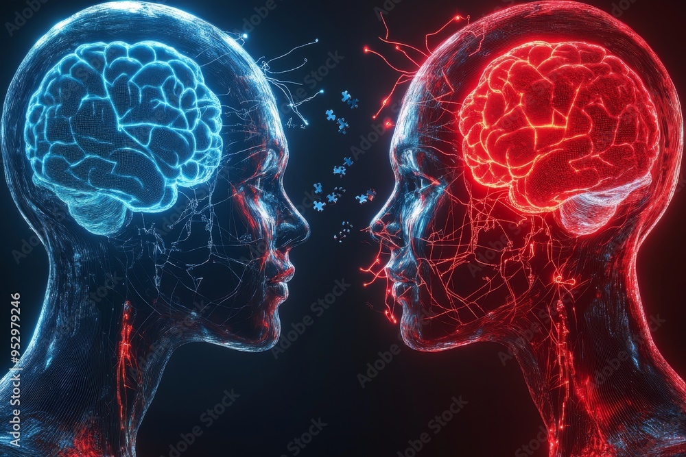 Aufkleber romantic couple with glowing brain patterns symbolizing cognitive bonding emotional connection and t