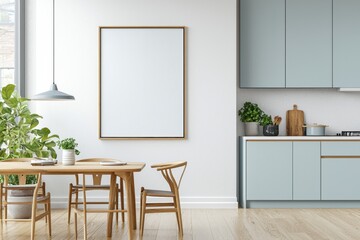Poster Mockup in Kitchen Interior with White Wall created with Generative AI