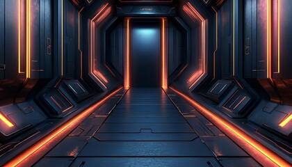Obraz premium Futuristic Corridor with Glowing Orange Lines