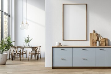 Poster Mockup in Kitchen Interior with White Wall created with Generative AI