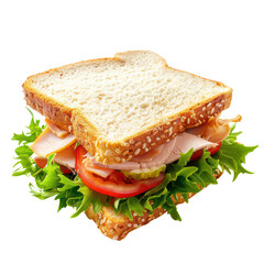 Freshly made sandwich with various fillings object  isolated on transparent png. 