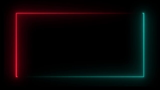 Abstract neon studio background. Square rectangle picture frame with black background. red and green light moving for overlay element
