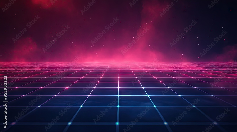 Poster a dark abstract background with a minimalist grid and softly glowing neon elements, perfect for a fu