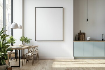 Poster Mockup in Kitchen Interior with White Wall created with Generative AI