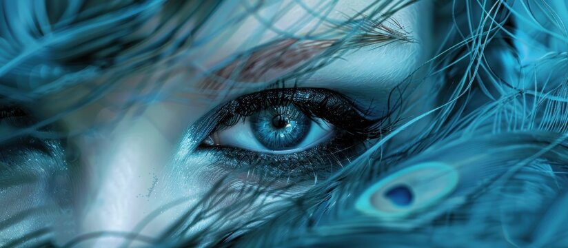Mysterious Blue Eye Behind Feathers