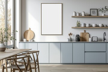 Poster Mockup in Kitchen Interior with White Wall created with Generative AI