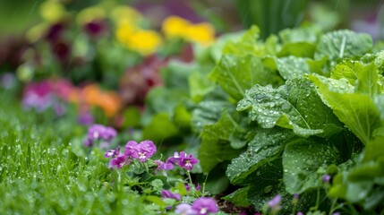 Beautiful pink parsley blossoms in a vibrant spring garden, surrounded by lush green foliage