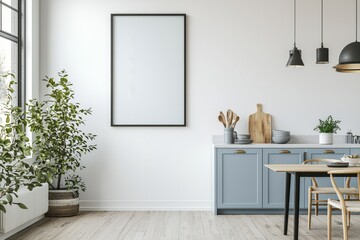 Poster Mockup in Kitchen Interior with White Wall created with Generative AI