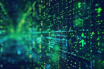 Obraz premium Abstract Green and Blue Lights in a Data Center