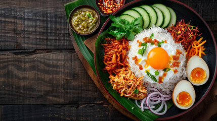 Indonesian Foods with Egg and Vegetables, Nicely Presented