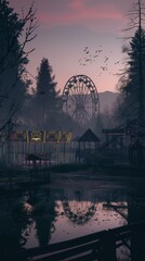 Dusk Shadows Cast on Desolate Amusement Park