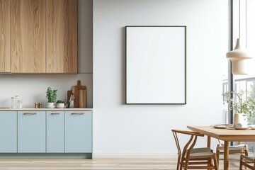 Poster Mockup in Kitchen Interior with White Wall created with Generative AI