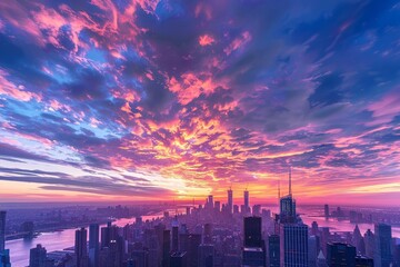 Fototapeta premium Sunrise Hues Over City Silhouette