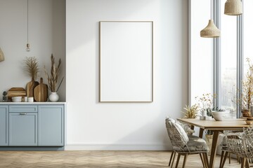 Poster Mockup in Kitchen Interior with White Wall created with Generative AI