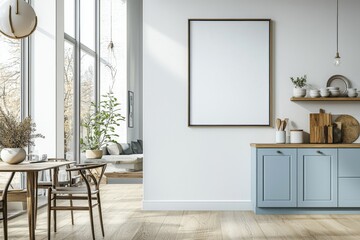 Poster Mockup in Kitchen Interior with White Wall created with Generative AI