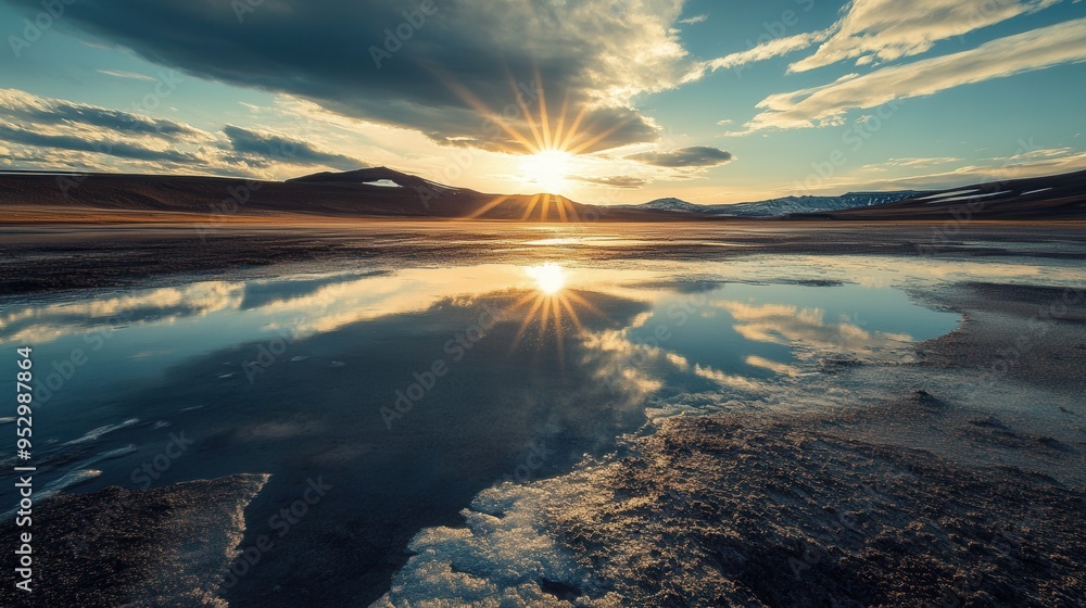 Aufkleber glaciers melt under the intense sun, creating reflections in water that showcase the impact of clima