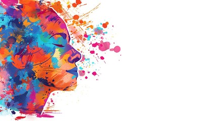 A vibrant, artistic representation of a woman's profile with colorful splashes, symbolizing creativity and emotion.