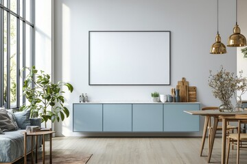 Poster Mockup in Kitchen Interior with White Wall created with Generative AI