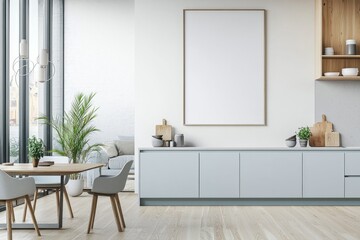 Poster Mockup in Kitchen Interior with White Wall created with Generative AI
