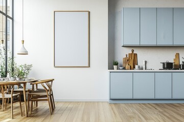 Poster Mockup in Kitchen Interior with White Wall created with Generative AI