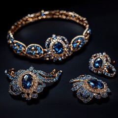 Blue Sapphire Jewelry Set: An elegant and luxurious jewelry set featuring a sparkling blue sapphire pendant necklace, earrings, and bracelet.