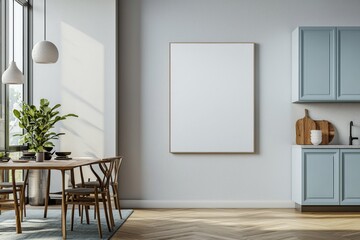 Poster Mockup in Kitchen Interior with White Wall created with Generative AI