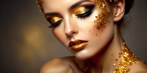 Obraz premium portrait of a woman with golden makeup