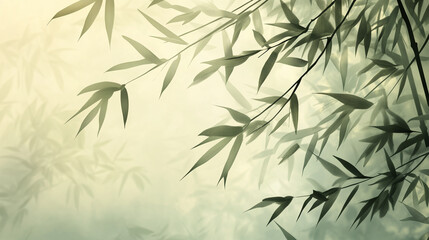 Soft Bamboo Leaves in Misty Background, Tranquil Nature Design with Copy Space