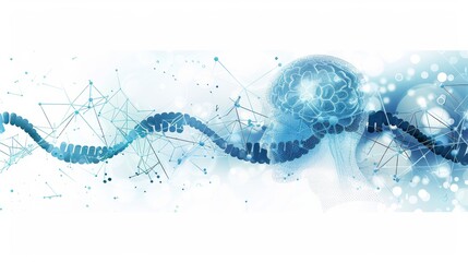 Medical and Health Frame Border Background with DNA Helix and Brain Illustration in Blue Tones