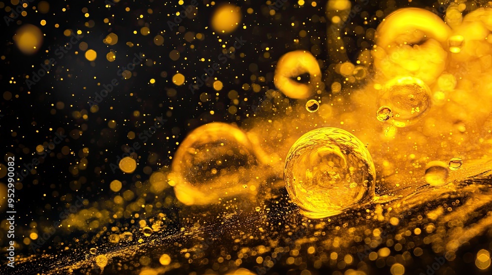 Poster A close-up of golden bubbles in liquid, creating an abstract and mesmerizing effect.